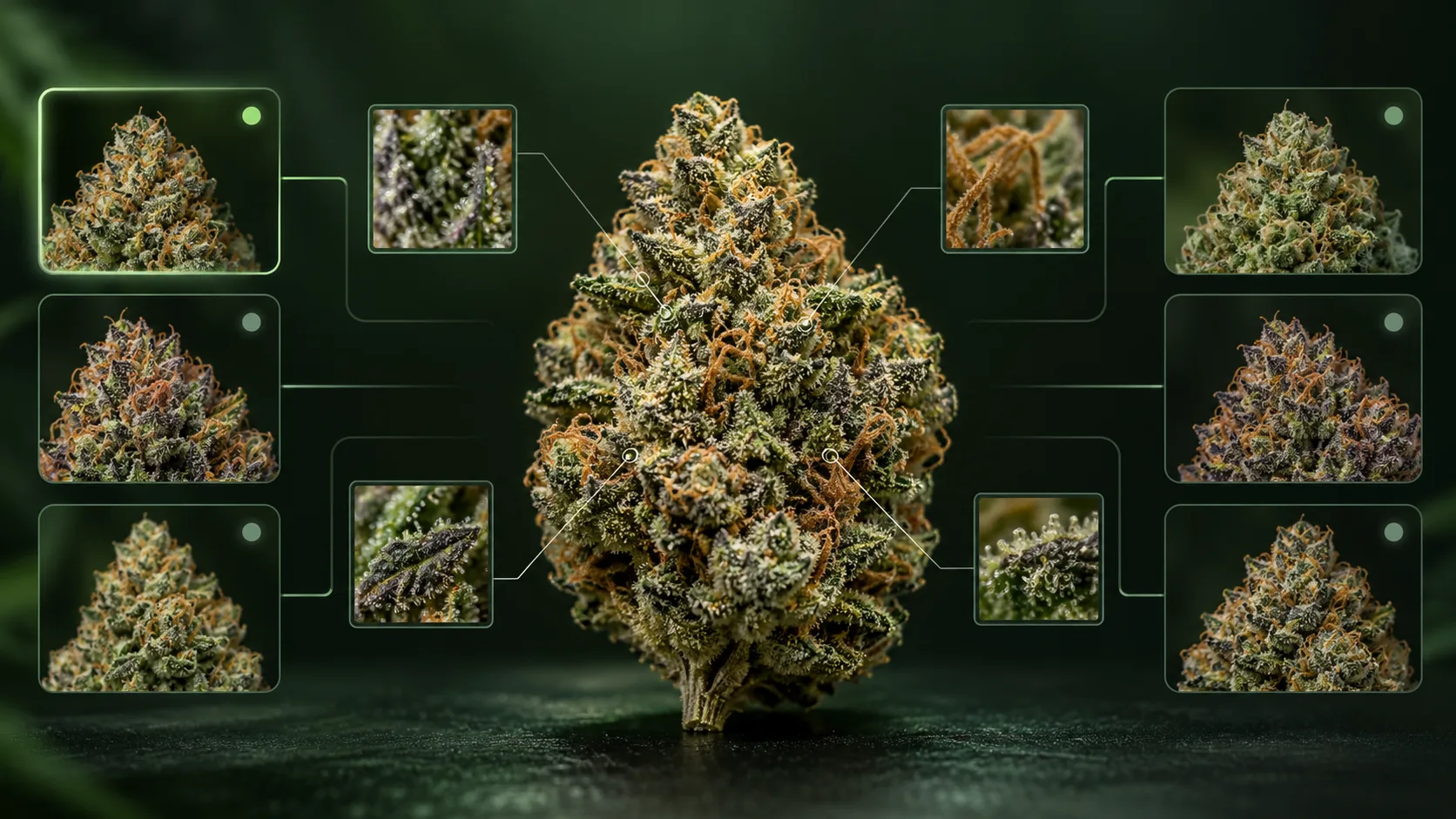 Dry cannabis flower compared with several visual matches to explain weed strain identifier accuracy